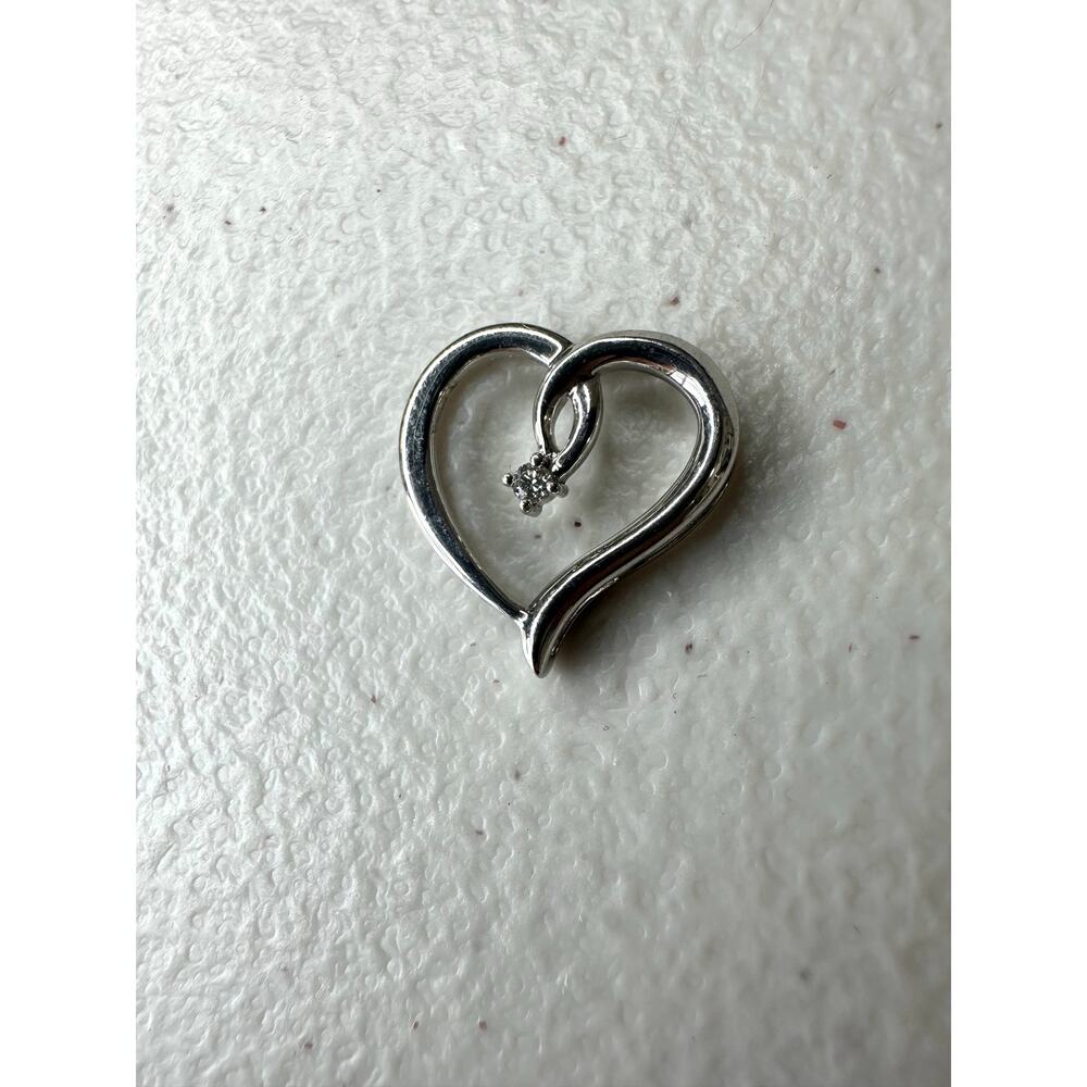 925 Sterling Silver Real Diamond Open Heart Slide Pendant Vintage Estate